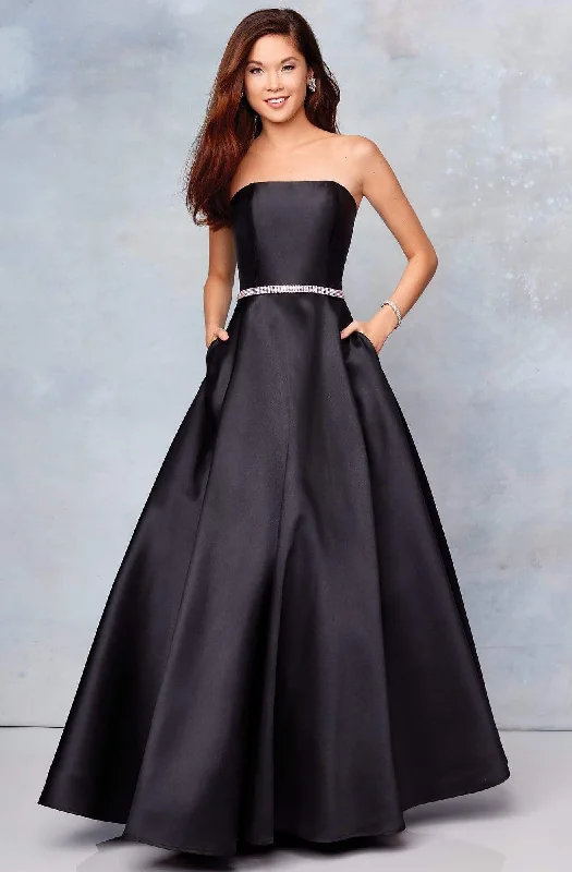 Plus size dresses featuring fuzzy accents are warm -Clarisse - 3739 Strapless Embellished Belt Mikado Prom Gown