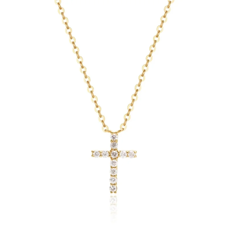 Necklaces and pendants with lotus flower designs for a spiritual, peaceful vibe-.64ctw Diamond Small Cross 14K Gold Necklace