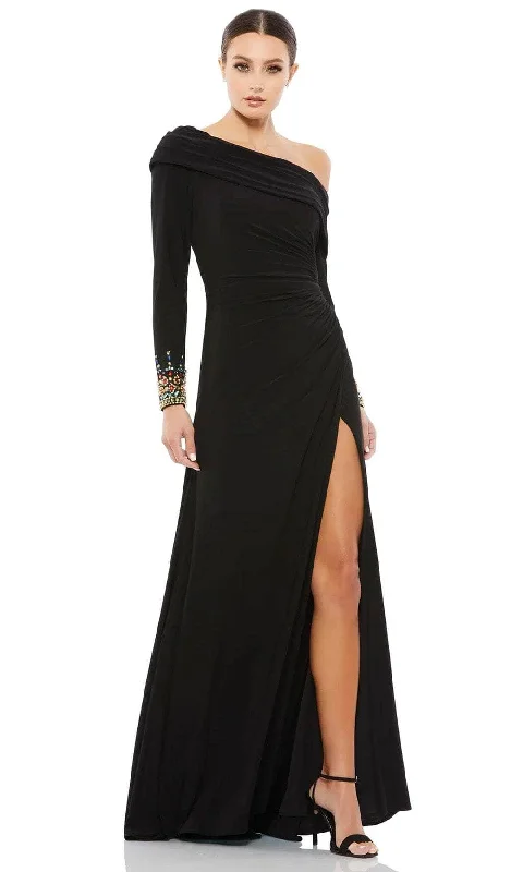 Plus size dresses for cold seasons warm up -Mac Duggal Evening - 12231 Jewel Cuffed Asymmetrical Long Gown