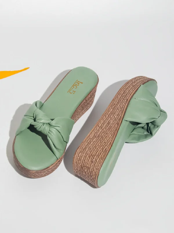 Stylish sandals for women with metallic leather straps and cushioned footbed-Women Green Solid Wedge Sandals