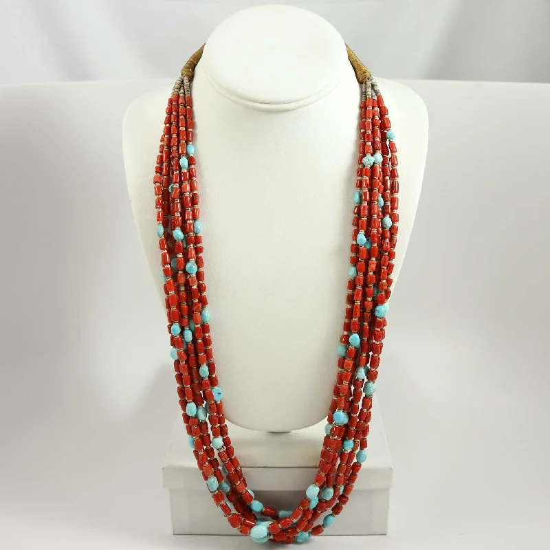 Stylish necklaces and pendants with diamonds for a glamorous and elegant look-Coral and Turquoise Necklace