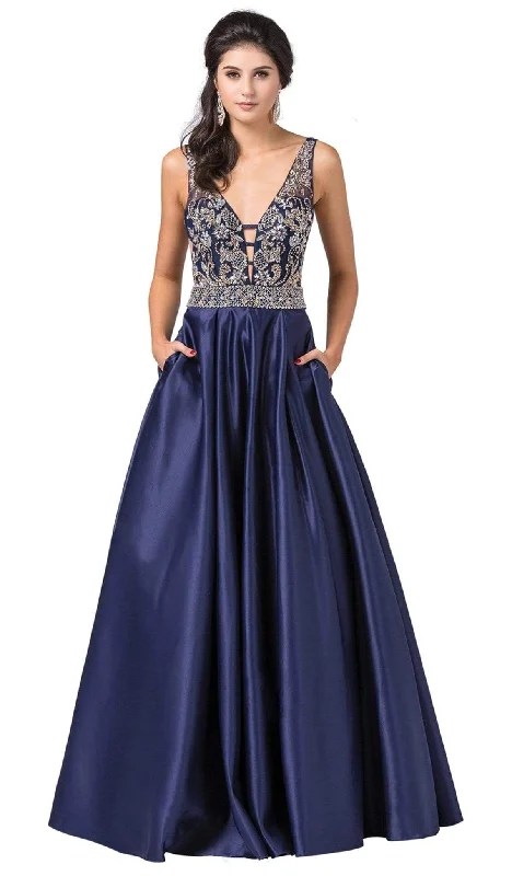 Elegant plus size dresses for weddings fit beautifully -Dancing Queen - 2512  Intricate Beaded Ladder Banded Plunge Gown