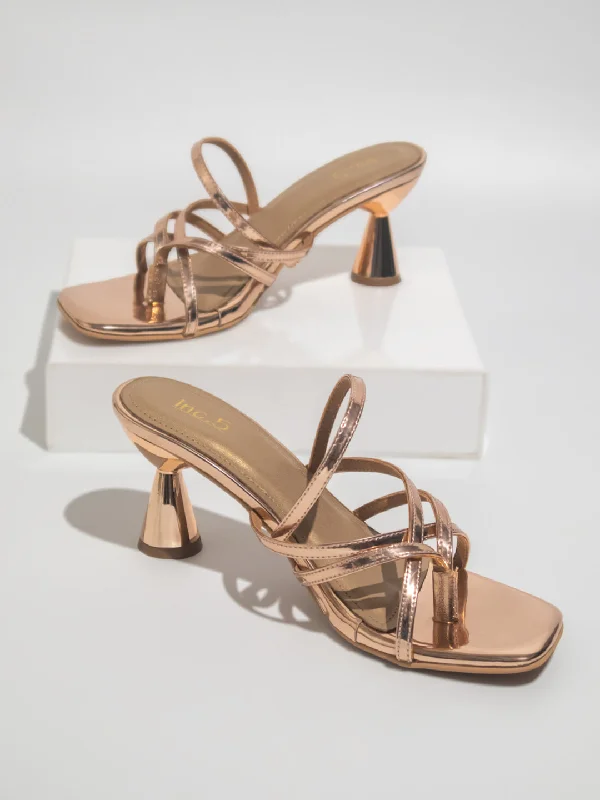 Casual sandals for men with adjustable straps and breathable material for comfort-Women Rose Gold Striped Kitten Heeled Sandals