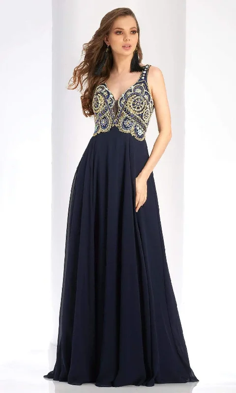 Plus size dresses with playful details add charm -Clarisse - 4924 Deep V-Neck Beaded Chiffon Gown