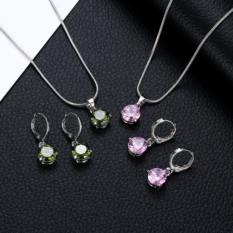 Beautiful necklaces and pendants with geometric shapes for a modern, artistic design-Wholesale Round Multicolor Zircon Necklace and Earring Jewelry Set