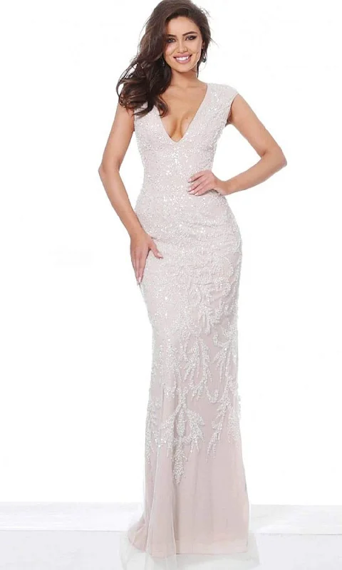 Plus size dresses with breathable fabrics stay cool -Jovani - 8102 Sequin Embellished Plunging V Neck Dress