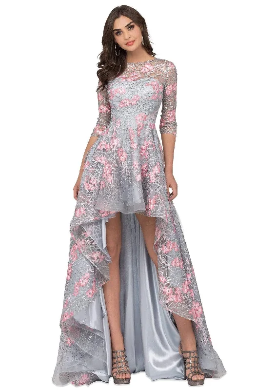 Plus size dresses featuring metallic hues shine soft -Cecilia Couture - 1495 Floral Applique High Low A-line Dress