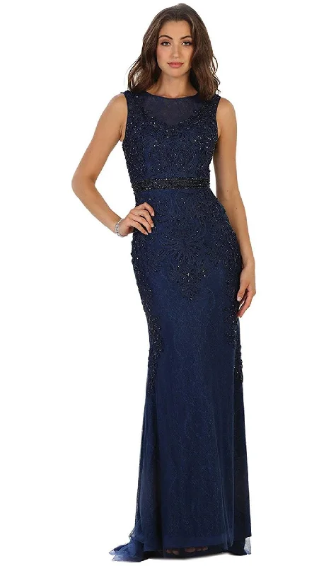 Plus size dresses for formal events look elegant -May Queen - Bedazzled Sheer Bateau Sheath Evening Dress