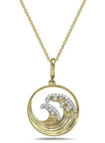 Necklaces and pendants with love knot designs for a romantic, meaningful symbol-14K DIAMOND WAVE PENDANT