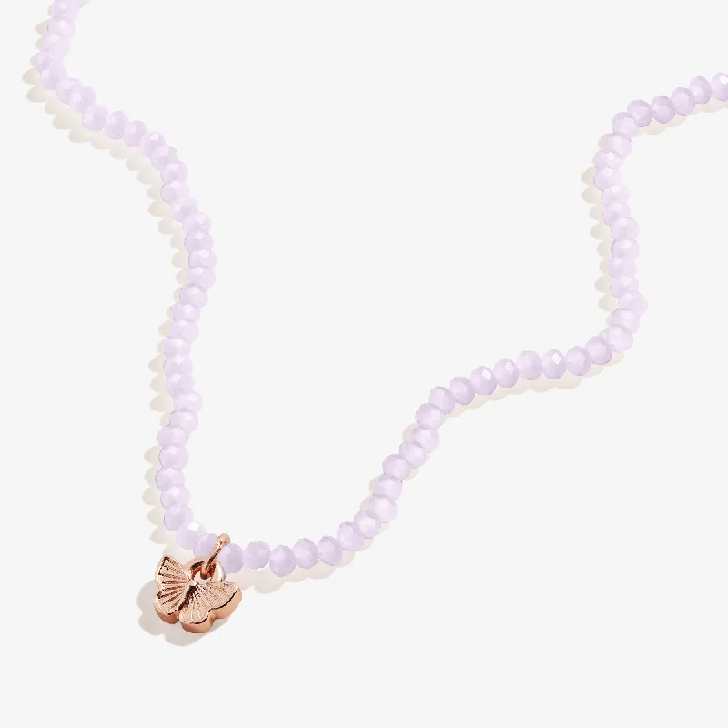 Personalized necklaces and pendants with initials for a customized and meaningful gift-Renewal Butterfly + Pink Bead Necklace, Adjustable