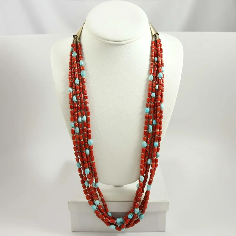 Unique necklaces and pendants with gemstones for a colorful and vibrant statement-Coral and Turquoise Necklace