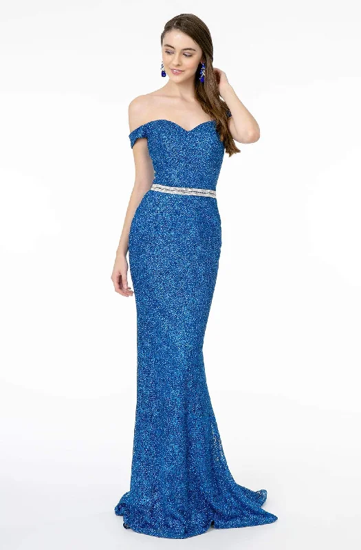 Plus size dresses for every mood adapt well -Elizabeth K - GL1829 Off Shoulder Jeweled Waist Glitter Gown