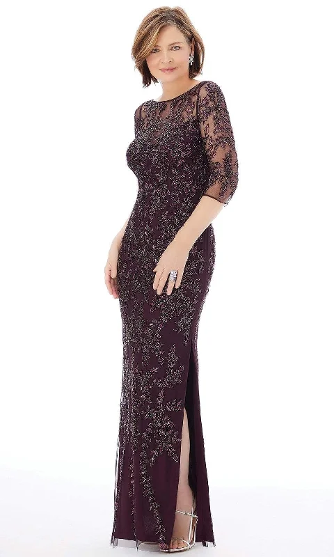 Plus size dresses with classic vibes never age -Mori Lee - Illusion Bateau Neckline Bead Pattern Sheath Dress 72232 -1 pc Navy In Size 12 Available