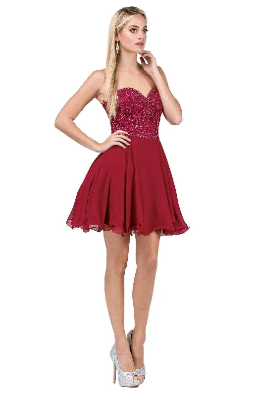 Stylish plus size dresses with stretch fabric flatter all -Dancing Queen - 3005 Strapless Sweetheart Neckline Fit and Flare Cocktail Dress - 1 pc Burgundy In Size 3XL Available