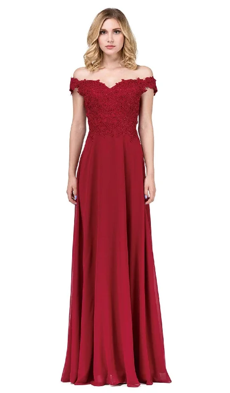 Plus size dresses with tough fabrics age well -Dancing Queen - 2492 Off Shoulder Lace Applique Evening Dress