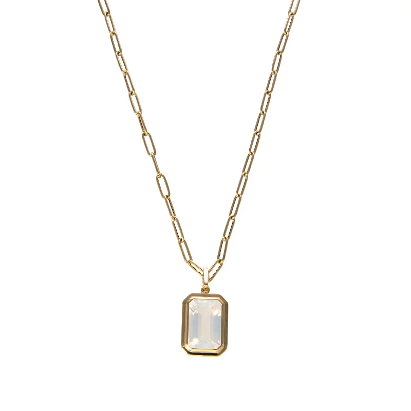 Beautiful necklaces and pendants with diamond-encrusted designs for maximum sparkle-Goshwara Emerald-Cut Moon Quartz 18K Gold Pendant Necklace