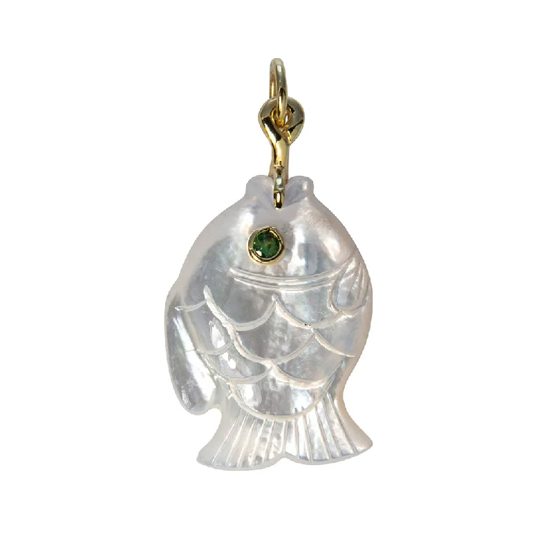 Beautiful necklaces and pendants with layered chains for a fashionable, chic look-Mazza Mother of Pearl & Tsavorite 14K Gold Fish Pendant