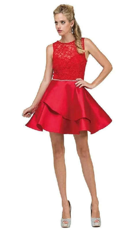 Plus size dresses with lightweight materials feel easy -Dancing Queen - Lace Layered A-Line Cocktail Dress 2011 - 1 pc Red in Size XL Available