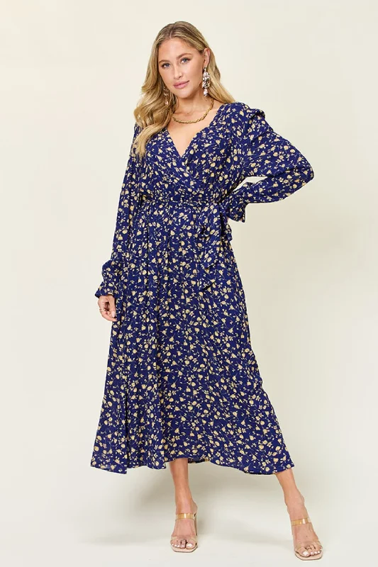 Plus size dresses with soft textures feel cozy -Double Take Full Size Tie Back Flounce Sleeve Dress