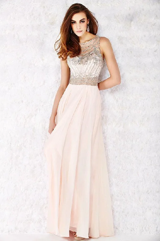 Plus size dresses with classic vibes never age -Angela & Alison  - 61056 Beaded Sleeveless Illusion Back A-Line Gown - 1 pc Blush in Size 6 Available