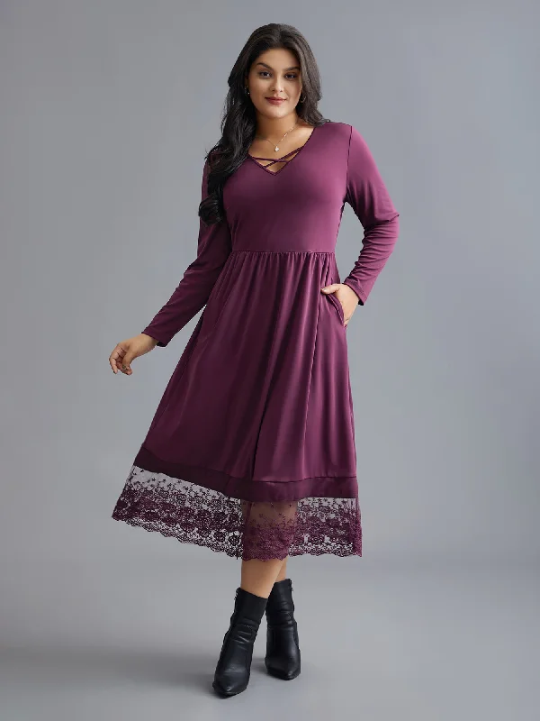 Plus size dresses for festive events shine loud -Floral Embroidered Mesh Crisscross Dress