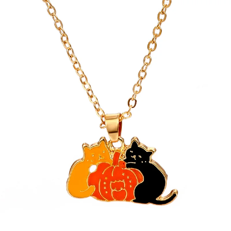 Best necklaces and pendants with seashell designs for a tropical, beachy vibe-Wholesale Halloween Creative Cartoon Oil Drop Cat Fashion Metal Long Clavicle Chain Necklace