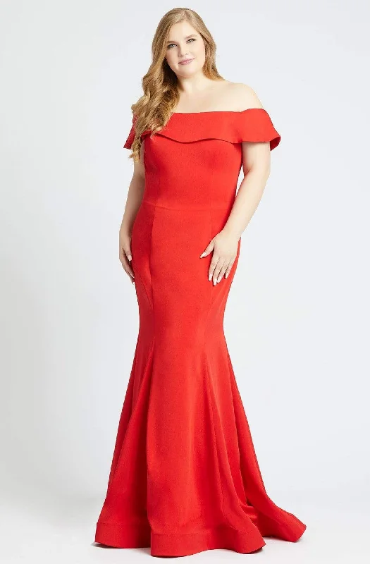 Plus size dresses featuring gemstone details shine subtle -Mac Duggal Fabulouss - 66812F Off-Shoulder Mermaid Dress With Train