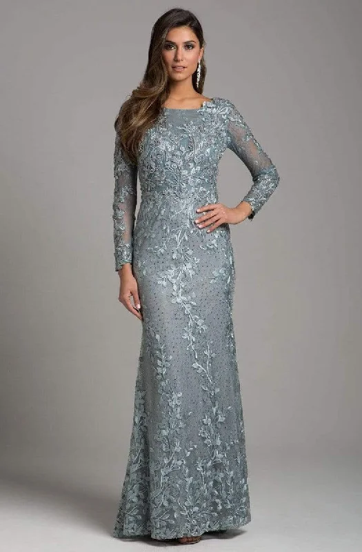 Plus size dresses for fancy nights shine bright -Lara Dresses - 29924 Embellished Long Sleeve Bateau Sheath Dress