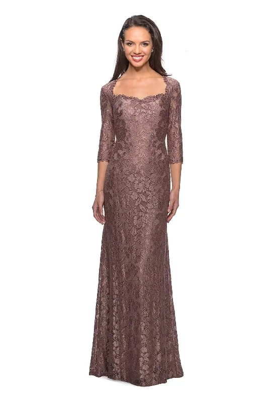 Plus size dresses for special occasions dazzle effortlessly -La Femme - 26427 Floral Lace Sheer Quarter Sleeve Sheath Gown