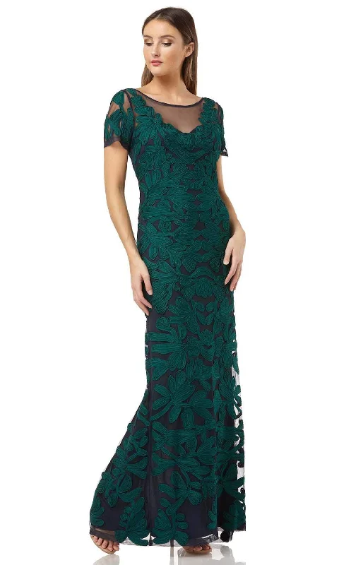 Plus size dresses with bright hues feel lively -JS Collections - 866747 Illusion Neckline Soutache Long Sheath Gown