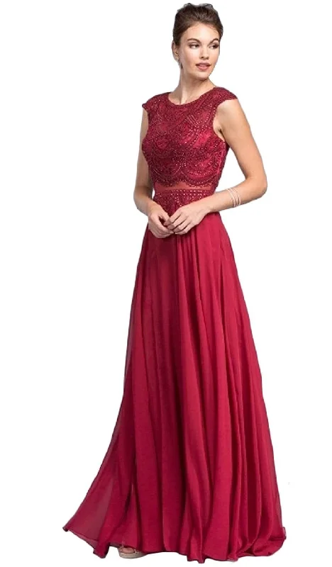 Plus size dresses with unique patterns catch eyes -Aspeed Design - Mock Two Piece Jewel Embroided A-line Prom Dress