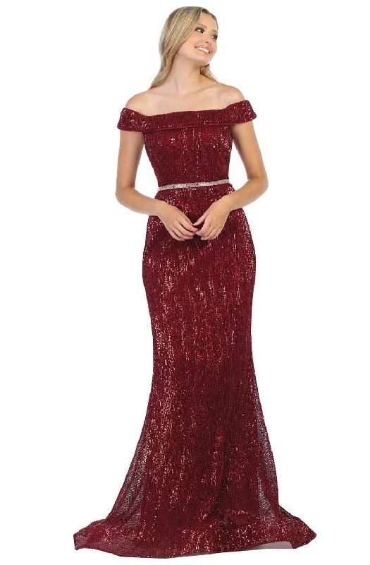 Plus size dresses for autumn days feel cozy -May Queen - RQ7799 Embellished Off-Shoulder Trumpet Dress