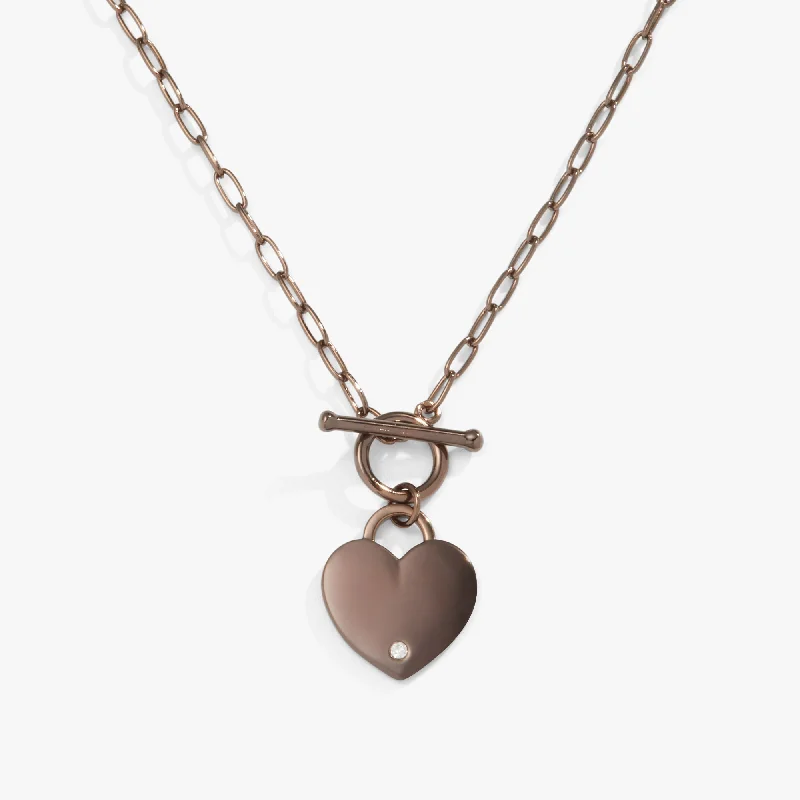 Necklaces and pendants with engraved messages for a deeply personal, sentimental gift-Heart Charm and Crystal Accent Toggle Necklace