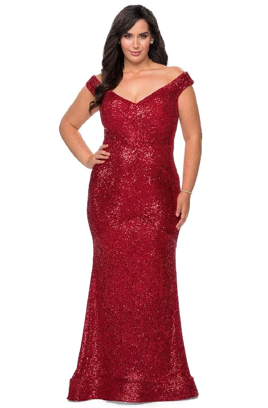 Comfortable plus size dresses for daily wear feel great -La Femme - Off Shoulder Evening Dress 28949SC