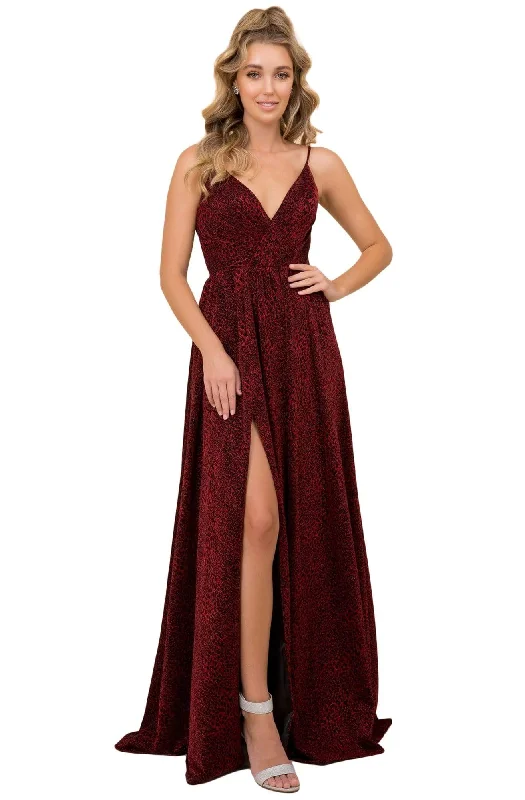 Plus size dresses with timeless charm stay chic -Nox Anabel - R356 V Neck Animal Printed High Slit A-Line Evening Gown