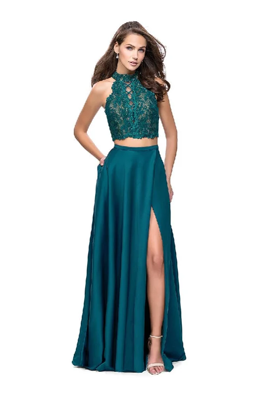 Plus size dresses featuring vibrant colors lift moods -La Femme - 25263 Two-Piece High Halter Lace Up Bodice A-Line Gown