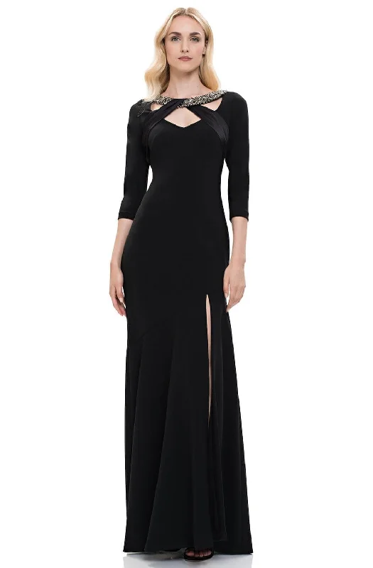 Plus size dresses featuring beadwork dazzle quietly -Theia - 883890 Embellished Bateau Asymmetrical Trumpet Dress