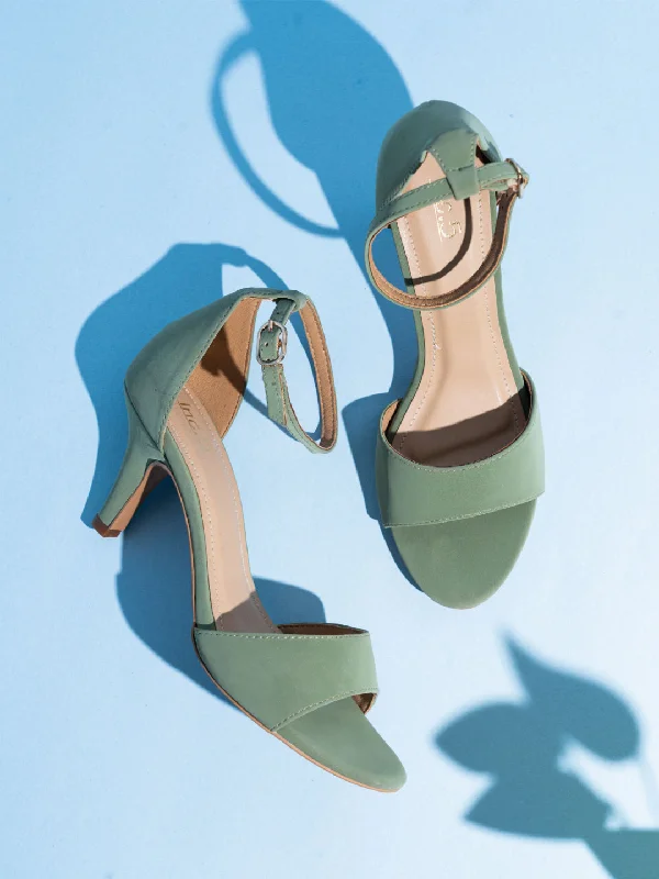 Elegant sandals for women with decorative buckle and strappy design for chic look-Womens Pastel Green Party Wear Sandals