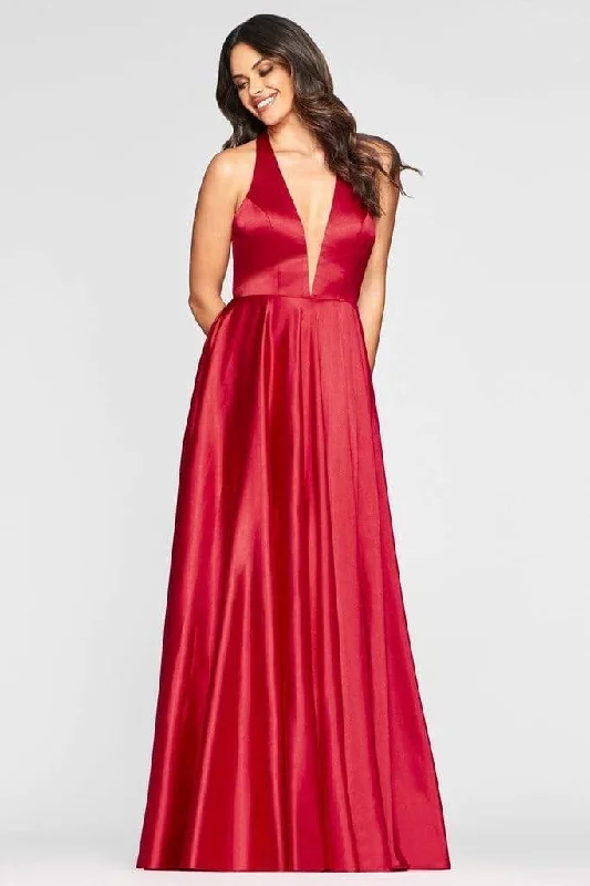 Plus size dresses featuring glitter accents sparkle bold -Faviana - Plunging V-Neck Charmeuse A-line Dress S10403 - 1 pc Red In Size 14 Available