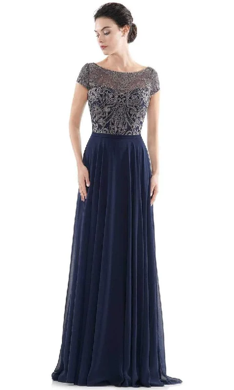 Plus size dresses with flowing skirts move freely -Rina Di Montella - Sheer Neck Embroidered Bodice Chiffon Gown RD2719