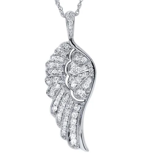 Necklaces and pendants with infinity love symbols for an eternal, romantic gesture-VS 1/2ct Angel Wing Diamond Pendant 14K White Gold 1" Tall