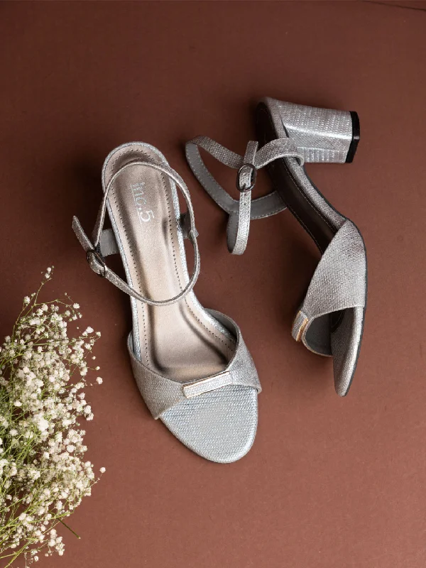 Elegant sandals for women with beaded straps and platform heels for special occasions-Womens Pewter Party Wear Solid Round Toe Sandals