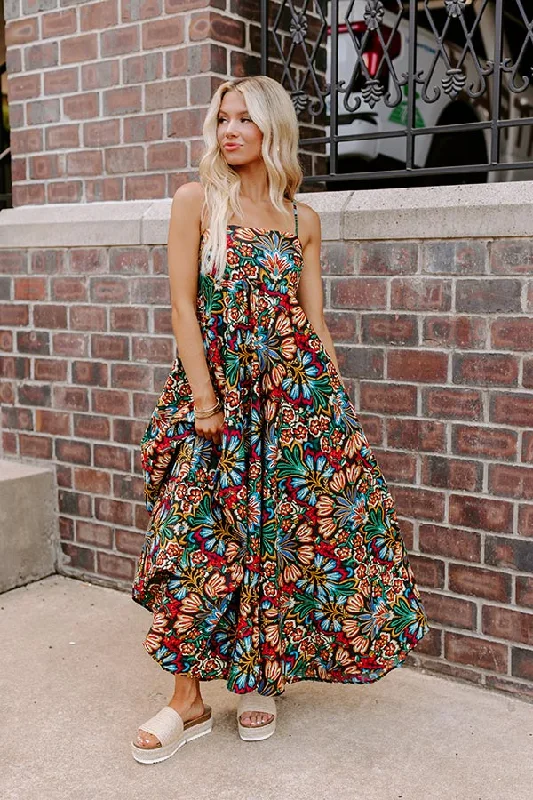 Plus size dresses featuring ruffle details add charm -Secret Oasis Floral Maxi Dress