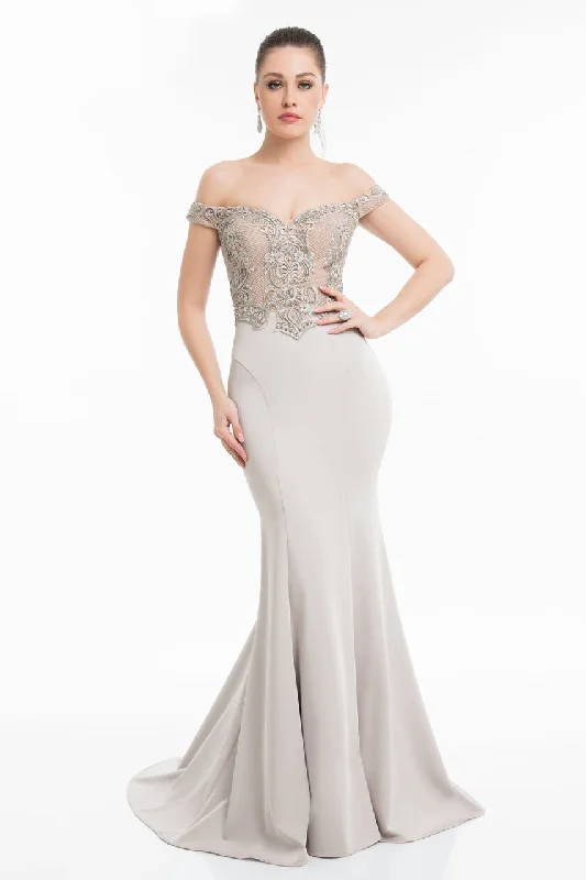 Plus size dresses for office chic stay crisp -Terani Couture - 1821E7130 Two-Toned Embroidered Bodice Mermaid Gown