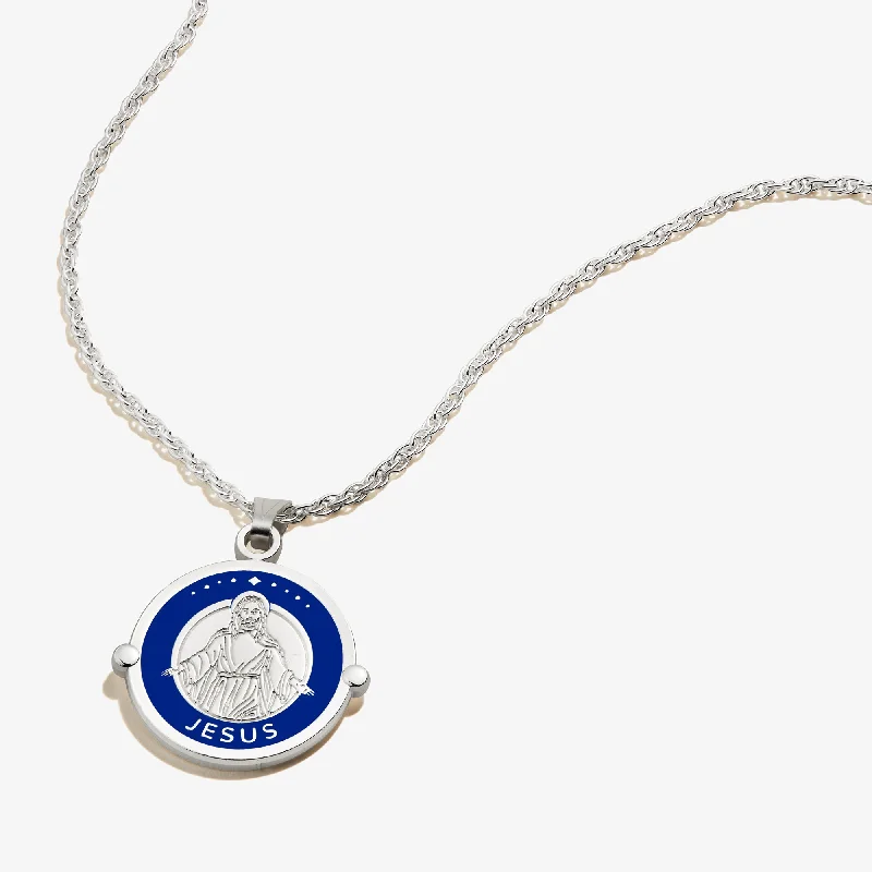 Stunning necklaces and pendants with sapphire gemstones for a luxurious blue hue-Jesus Embossed Charm Necklace