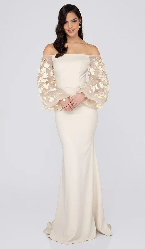 Plus size dresses for wide hips fit nicely -Terani Couture - 1911E9128 Off-Shoulder Floral Mother of the Bride Gown