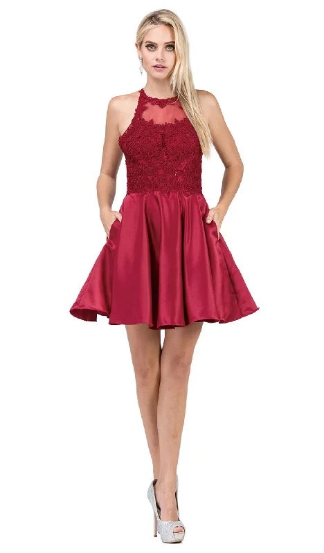 Plus size dresses with empire waists cinch nicely -Dancing Queen - 3028 Halter A-Line Homecoming Cocktail Dress