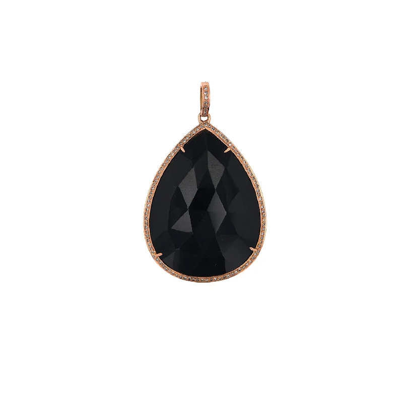 Necklaces and pendants with crescent moon designs for a celestial and mystical feel-14k Rose Gold Onyx Teardrop Diamond Pendant