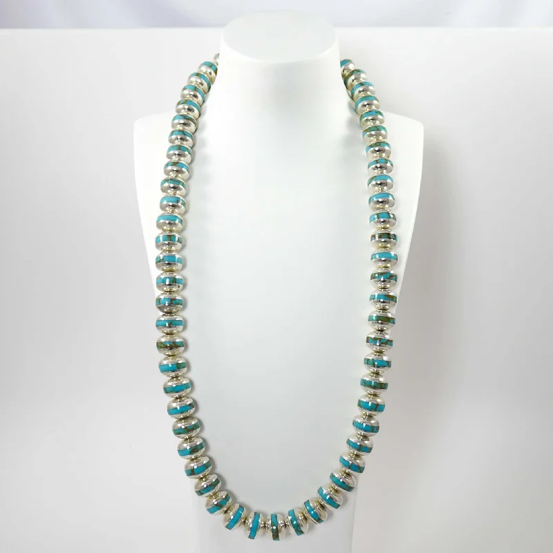 Beautiful necklaces and pendants with gemstone teardrops for an elegant effect-Turquoise Inlay Bead Necklace