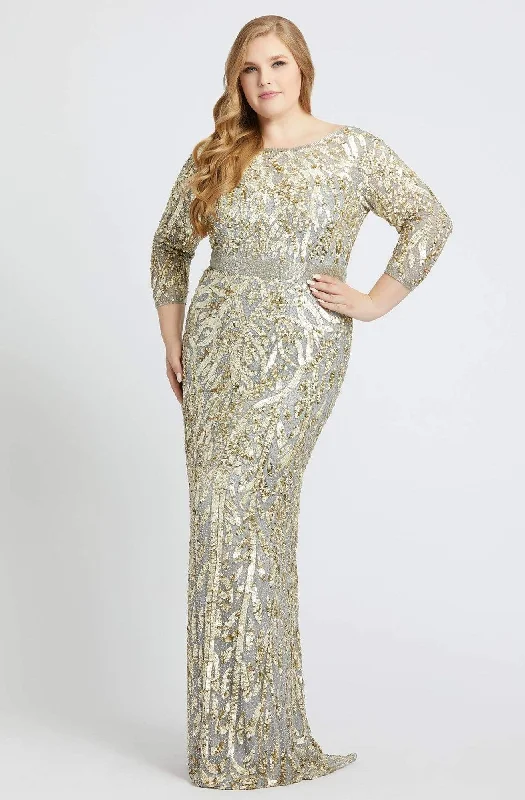 Plus size dresses featuring mesh overlays feel chic -Mac Duggal Fabulouss - 4857F Beaded Bateau Sheath Dress